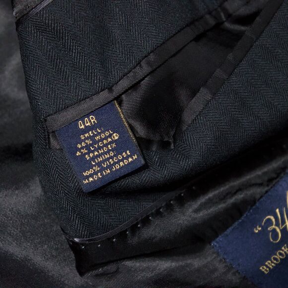 Brooks Brothers 346 Black Stretch Blazer 96% Wool 4% Spandex Men's Size 44R - Picture 10 of 12